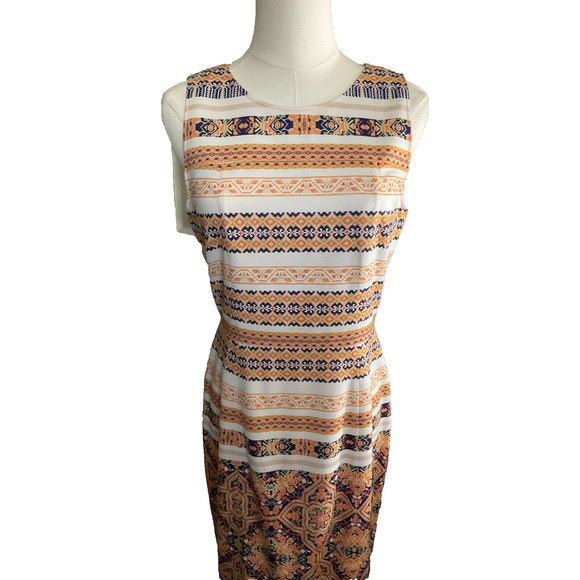 Daniel Cremieux Women's 4 Sleeveless Orange Blue Dress Patterned Polyester Blend - Picture 11 of 14